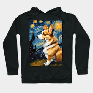 Pembroke Welsh Corgi Dog Breed Painting in a Van Gogh Starry Night Art Style Hoodie